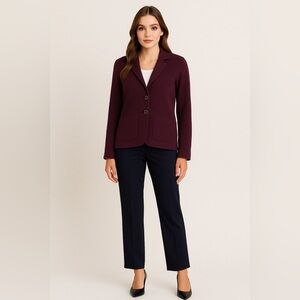 Talbots Maroon Purple Enamel Button 100 Merino Wool Sweater Jacket Sz M EUC